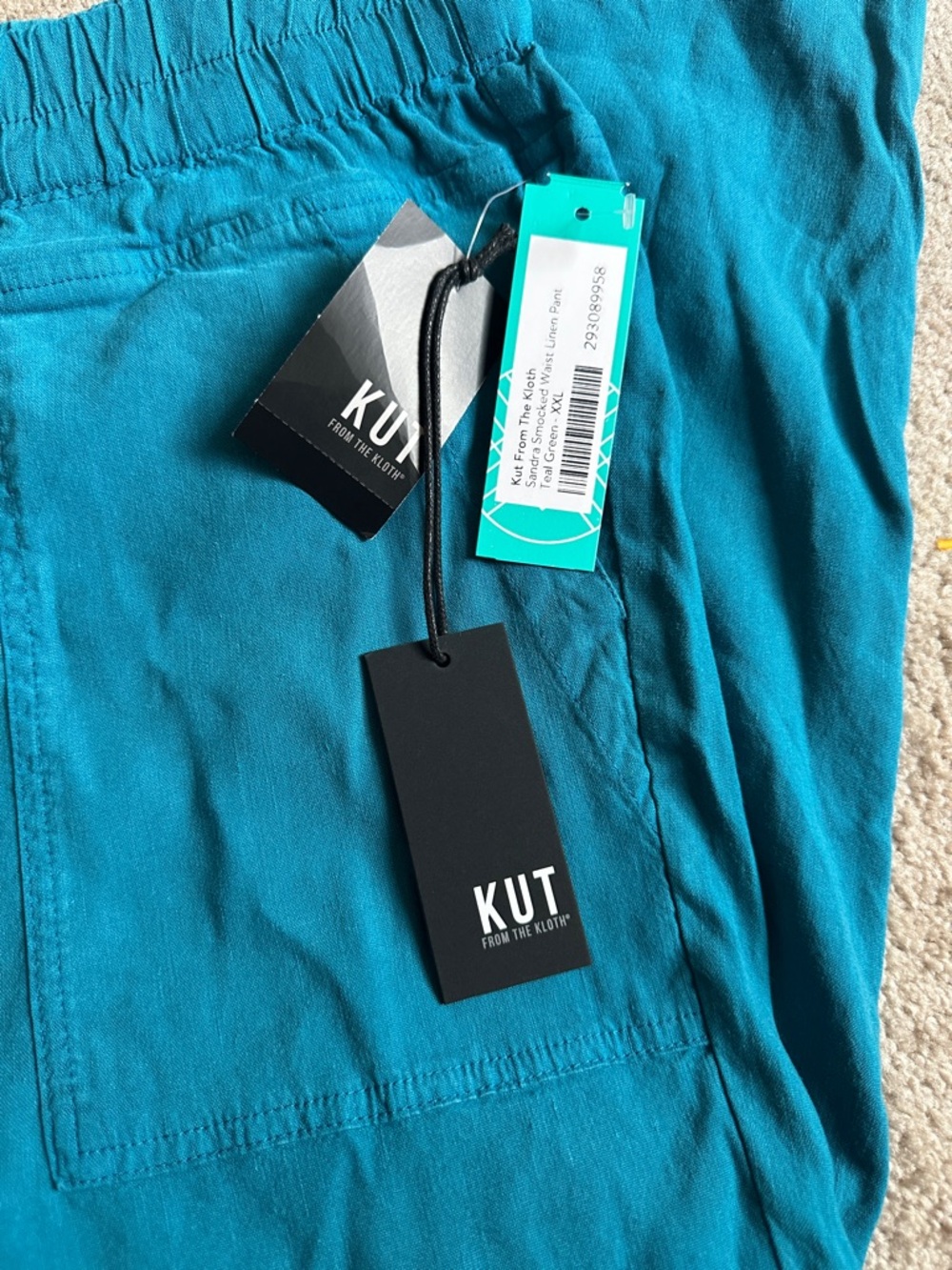 Kut from the Kloth Teal Cropped Linen Pants - Picture 3 of 5